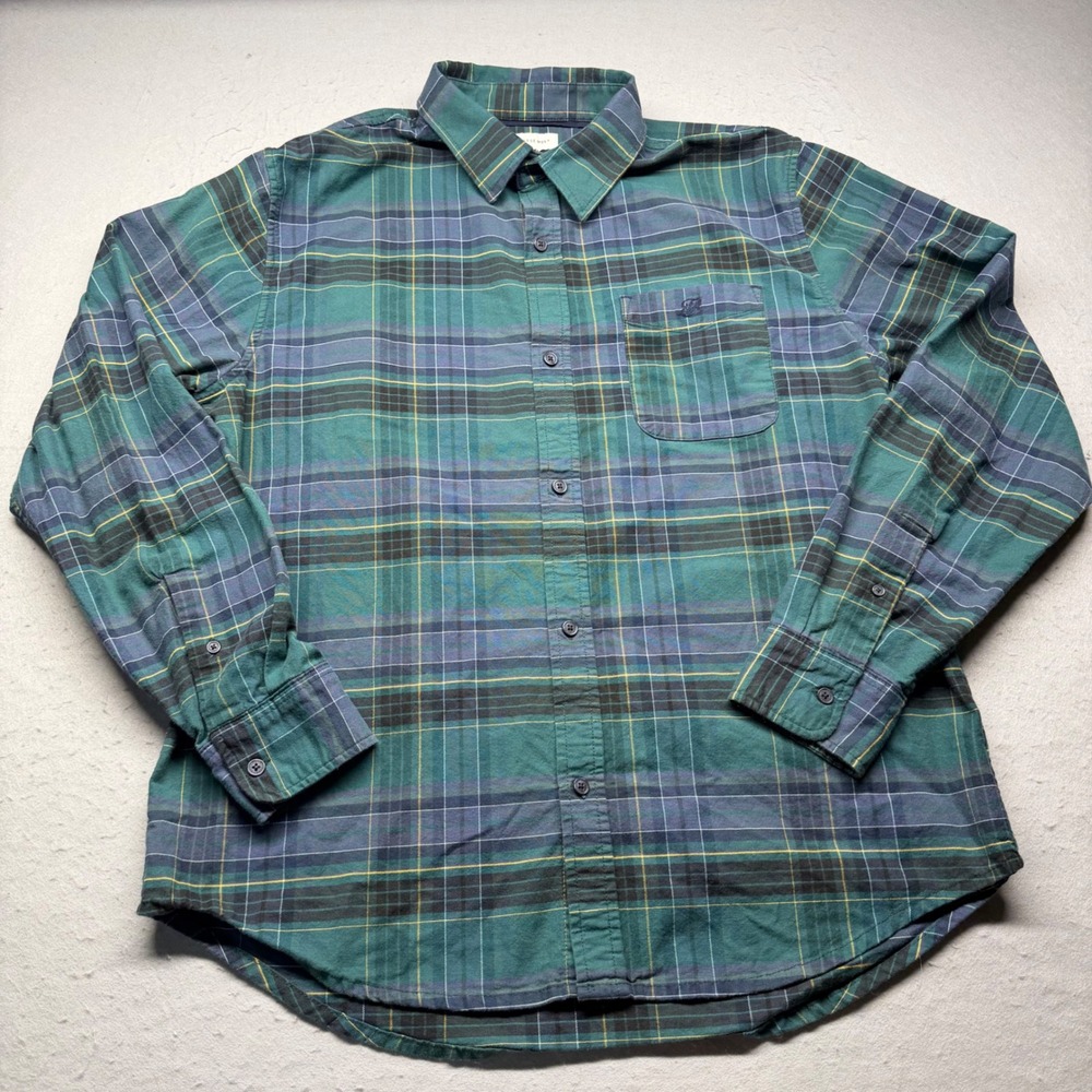Free Assembly Shirt Mens L Green Plaid Button Down Long Sleeve Pocket Casual